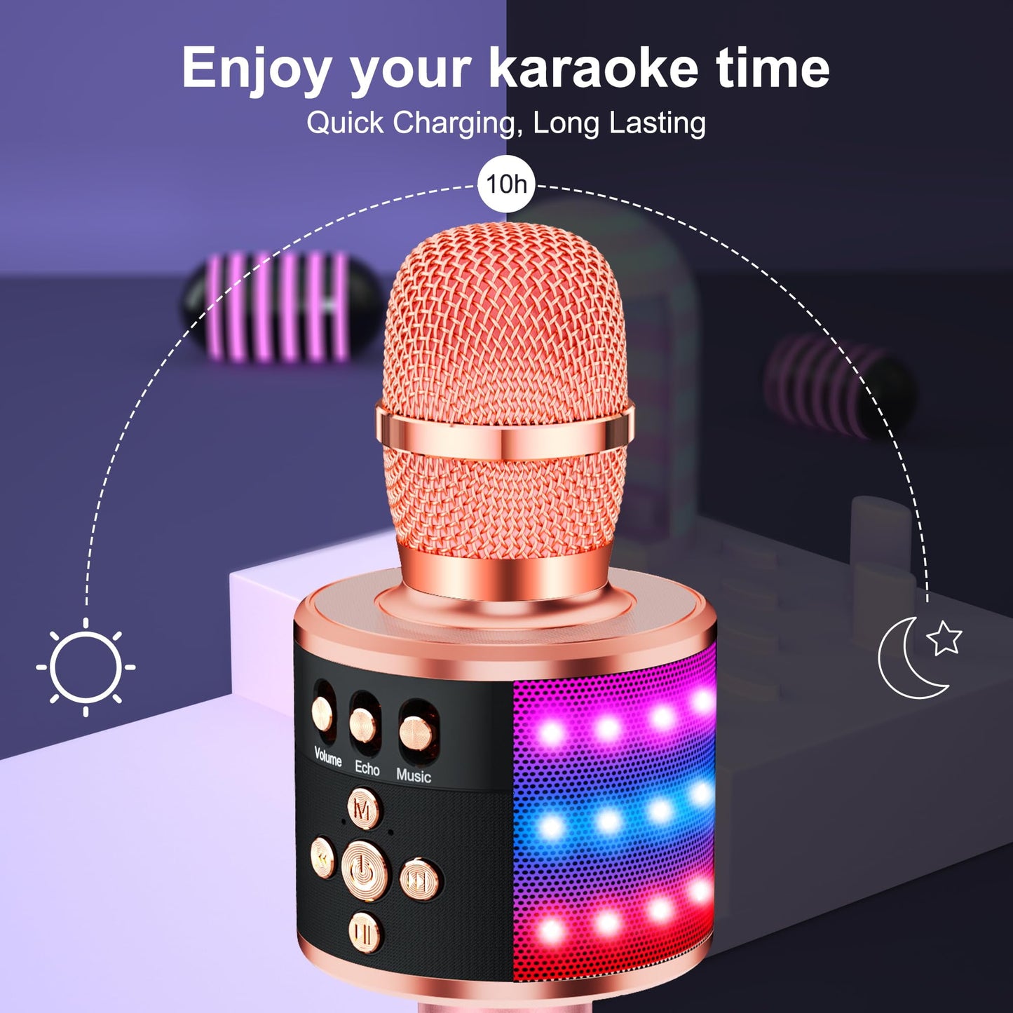 BONAOK Bluetooth Wireless Karaoke Microphone with LED Lights,4-in-1 Portable Handheld Mic with Speaker Karaoke Player for Singing Home Party Toys Birthday Gift for Kids Adults Q78(Rose Gold)