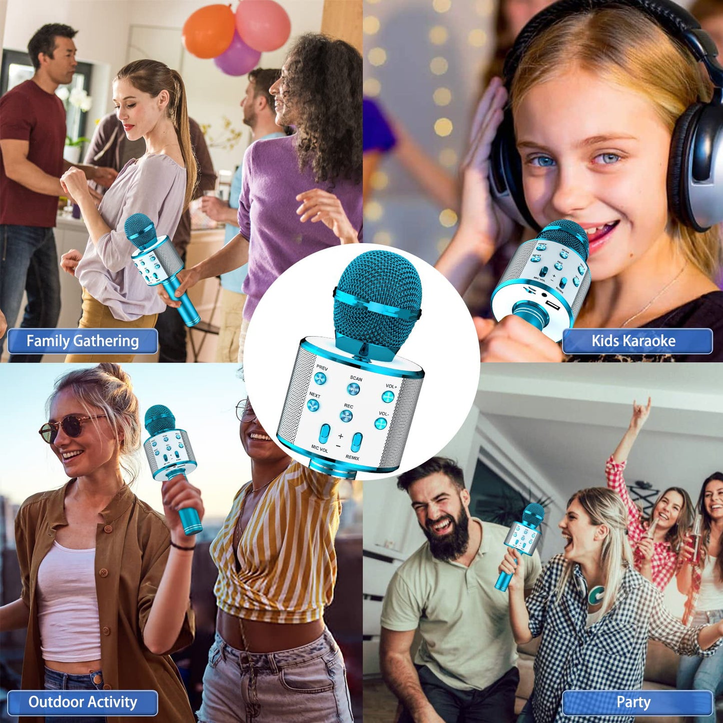 BONAOK 2 Pack Karaoke Microphone for Kids Adults, Wireless Bluetooth Karaoke Microphone for Singing, Portable Handheld Mic Speaker Machine,Birthday Gifts Toys for Girls Boys Teens(Blue & Purple)