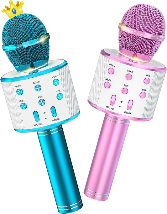 BONAOK 2 Pack Karaoke Microphone for Kids Adults, Wireless Bluetooth Karaoke Microphone for Singing, Portable Handheld Mic Speaker Machine,Birthday Gifts Toys for Girls Boys Teens(Blue & Purple)