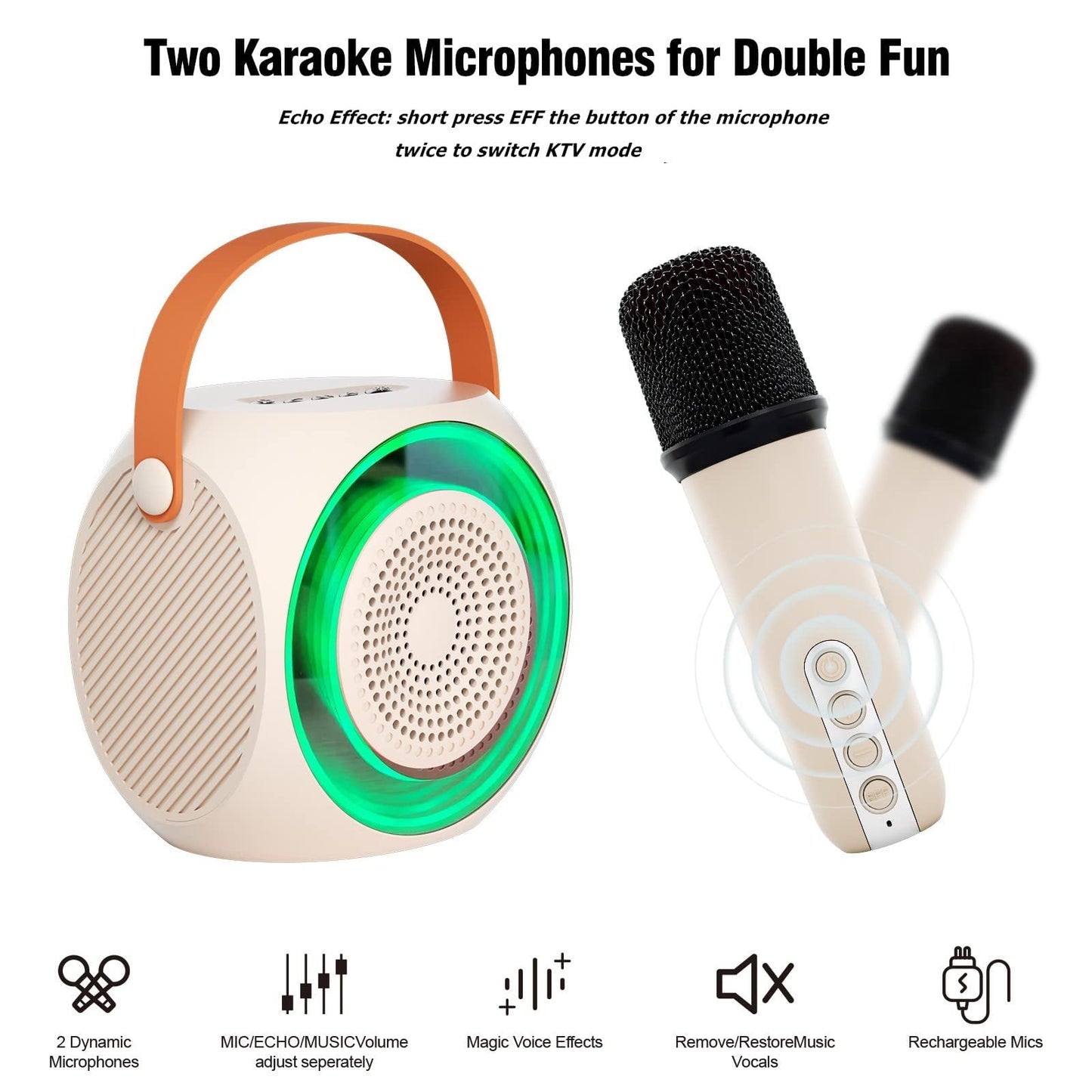 BONAOK Mini Karaoke Machine for Kids Adults, Portable Karaoke Speaker with 2 Wilreless Microphones and Bluetooth for Home Party, Birthday Gifts for Boys/Girls(Pink)