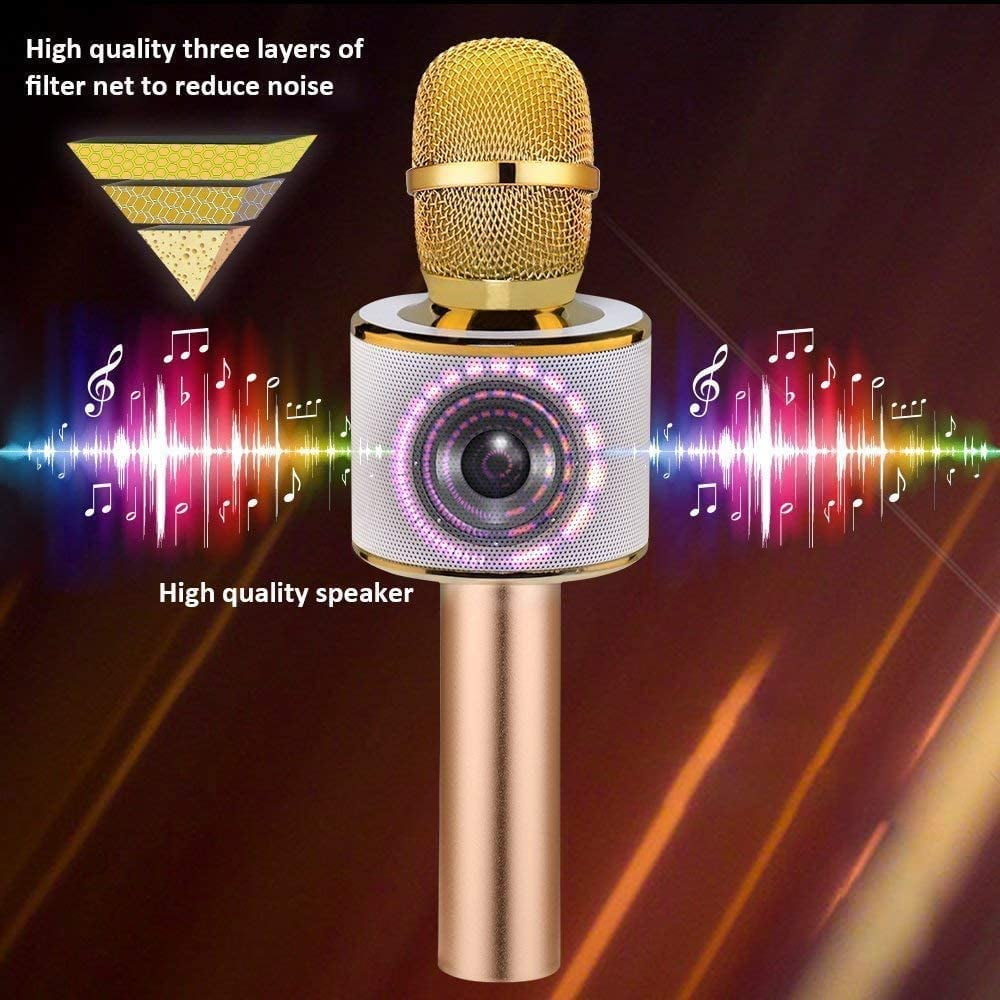 BONAOK Wireless Bluetooth Karaoke Microphone, 3-in-1 Portable Handheld Mic Speaker for All Smartphones,Gifts for Kids Adults Q37 (Rose Gold)