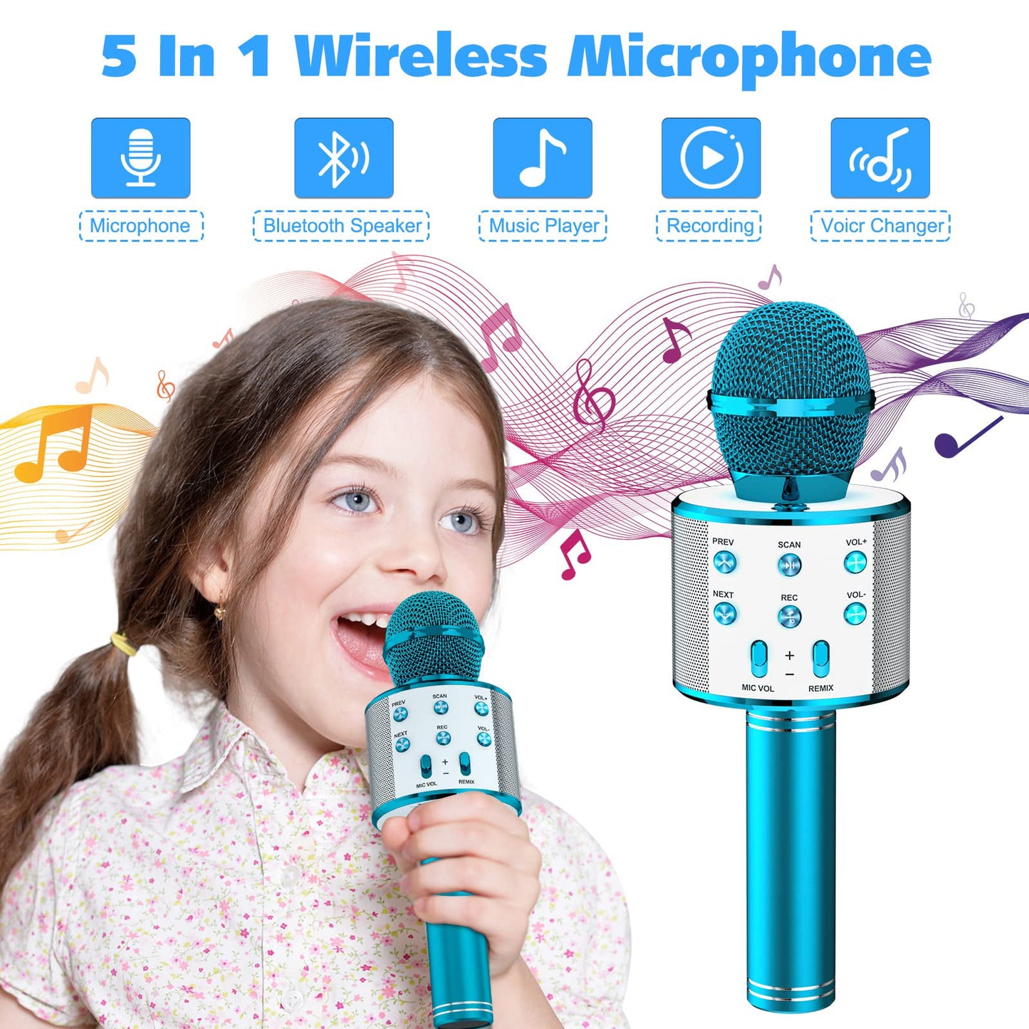 BONAOK 2 Pack Karaoke Microphone for Kids Adults, Wireless Bluetooth Karaoke Microphone for Singing, Portable Handheld Mic Speaker Machine,Birthday Gifts Toys for Girls Boys Teens(Blue & Purple)