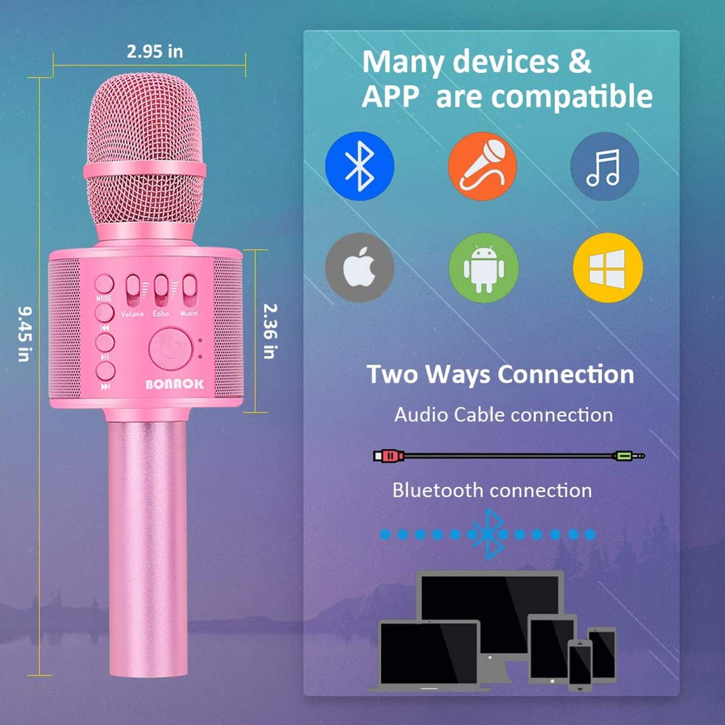 BONAOK Wireless Bluetooth Karaoke Microphone, 3-in-1 Portable Handheld Mic Speaker for All Smartphones,Gifts for Kids Adults Q37 (Rose Gold)