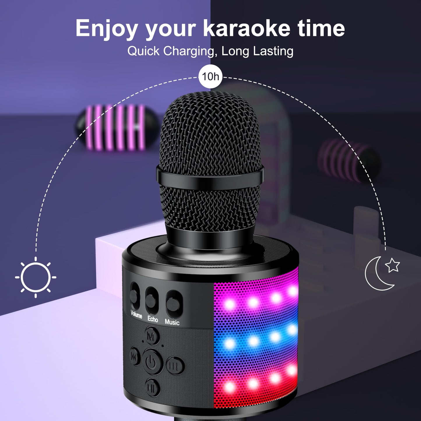 BONAOK Bluetooth Wireless Karaoke Microphone with LED Lights,4-in-1 Portable Handheld Mic with Speaker Karaoke Player for Singing Home Party Toys Birthday Gift for Kids Adults Q78(Rose Gold)