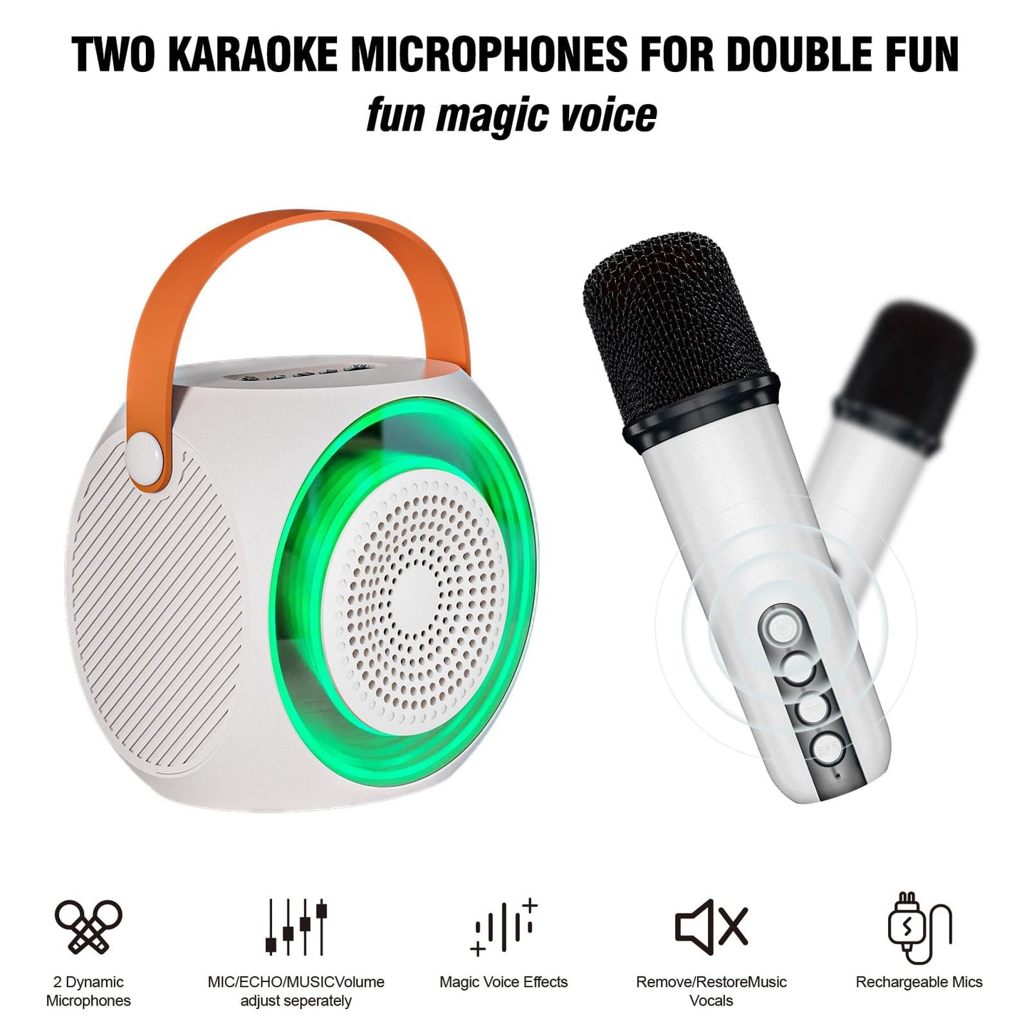 BONAOK Mini Karaoke Machine for Kids Adults, Portable Karaoke Speaker with 2 Wilreless Microphones and Bluetooth for Home Party, Birthday Gifts for Boys/Girls(Pink)