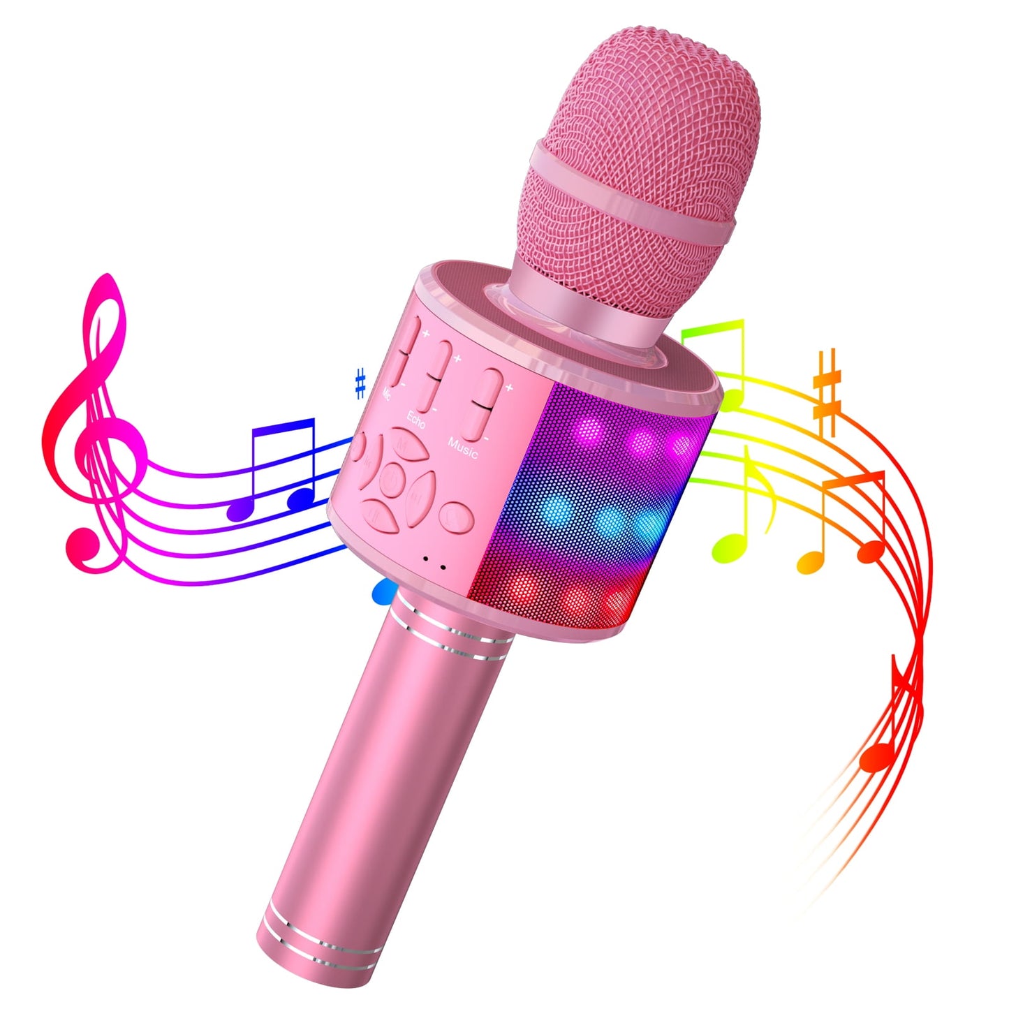 BONAOK Karaoke Microphone For Kids Adults, Wireless Bluetooth Microphone for Singing, Portable Karaoke Machine Handheld with LED Lights, Gift for Teens Girl Boys Adults Birthday Party(Rose Gold)