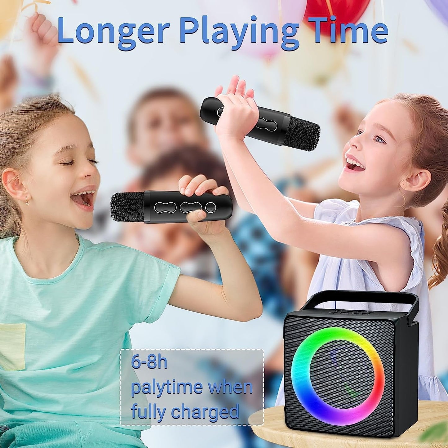 BONAOK Karaoke Machine with 2 Wireless Microphones, Portable Bluetooth Speaker for Adults Kids, with Dynamic Lights, Ideal Gifts for Girls Boys Home Party(Black)