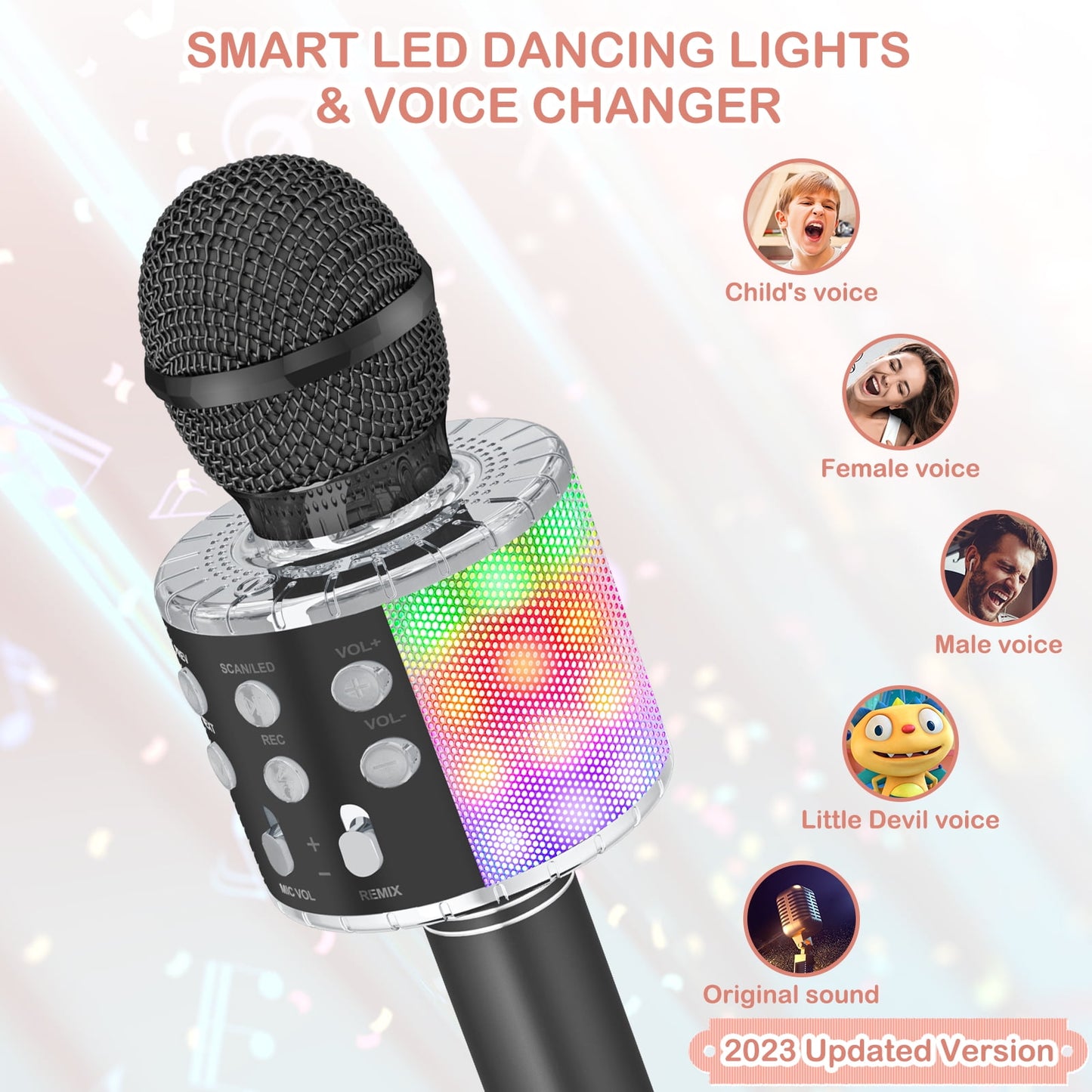 BONAOK Karaoke Microphone for Kids, Portable Wireless Bluetooth Microphone with LED Lights, Karaoke Mic Speaker Machine for Girls Boys Gifts(Rose Gold)