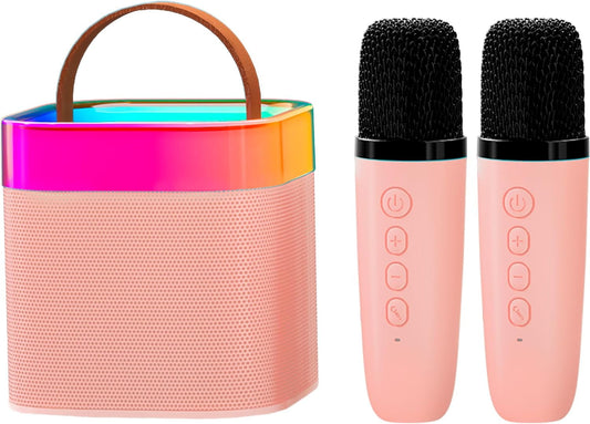 Mini Karaoke Machine for Kids Adults, Gifts for Girls Boys Portable Bluetooth Speaker with 2 Microphones Wireless, Kids Karaoke Toys for 4 5 6 7 8 9 10+ Year Old Birthday Home Party(Pink)