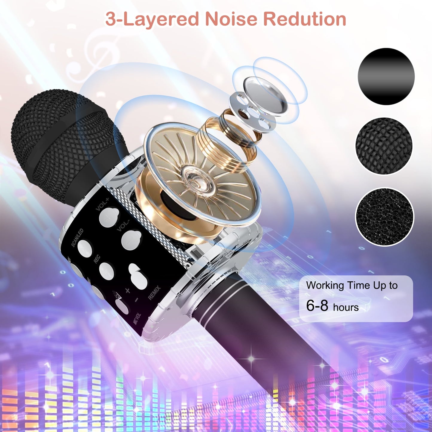 BONAOK Karaoke Microphone for Kids, Portable Wireless Bluetooth Microphone with LED Lights, Karaoke Mic Speaker Machine for Girls Boys Gifts(Rose Gold)